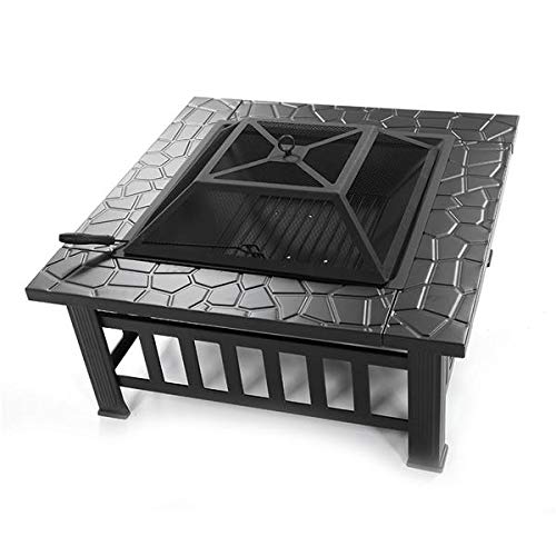 32in Square Steel Wood Fire Pit Table with Cover R2273