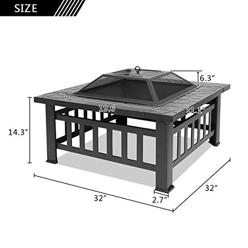 32in Square Steel Wood Fire Pit Table with Cover R2273