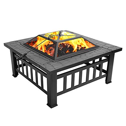 32in Square Steel Wood Fire Pit Table with Cover R2273