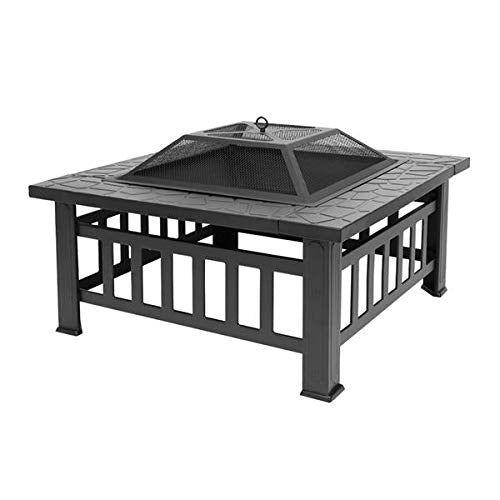 32in Square Steel Wood Fire Pit Table with Cover R2273