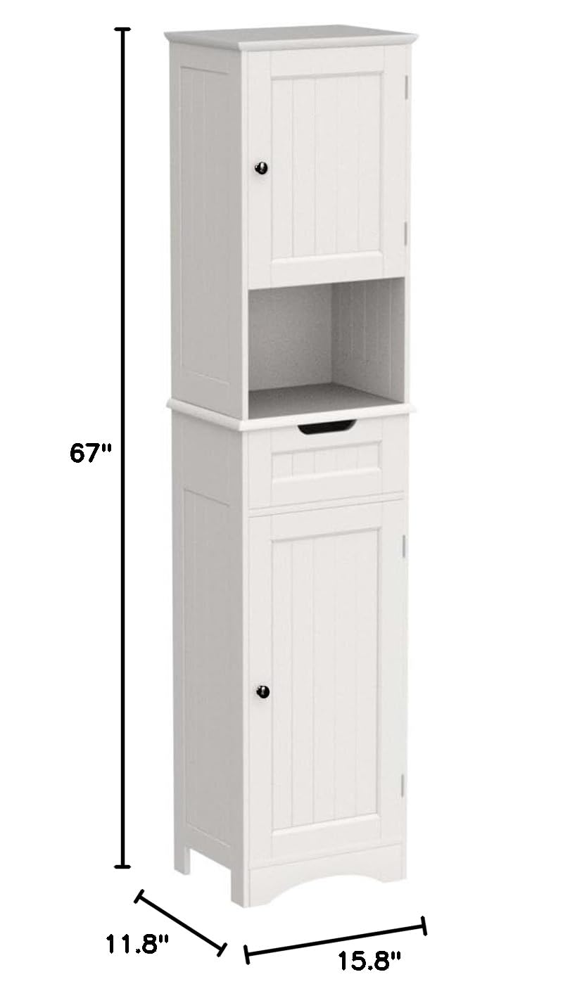 67” H Tall White Bathroom Storage Cabinet S9040