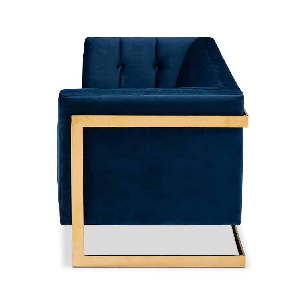 Navy Blue Velvet Button Tufted Gold Sofa A9768