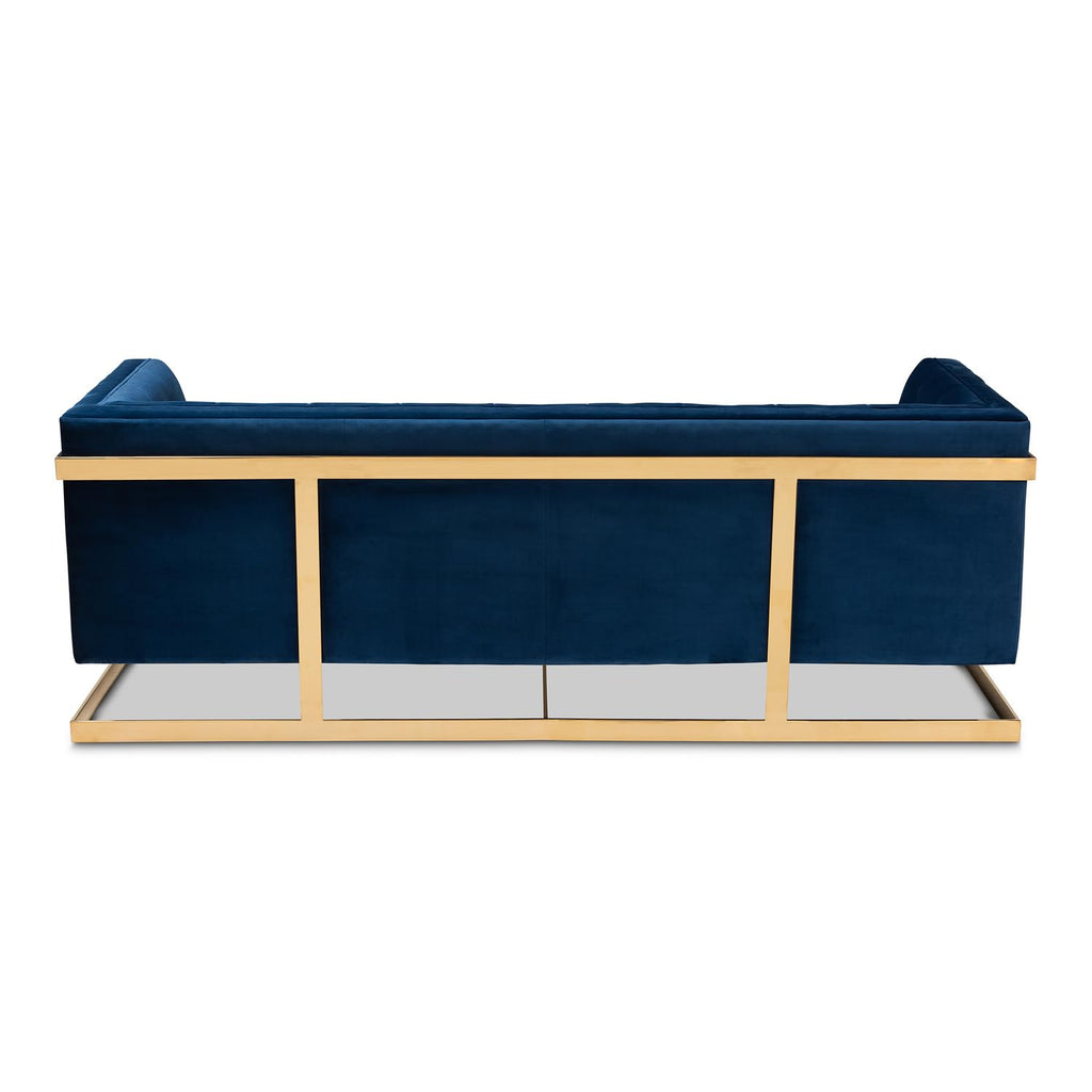 Navy Blue Velvet Button Tufted Gold Sofa A9768
