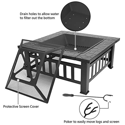 32in Square Steel Wood Fire Pit Table with Cover R2273