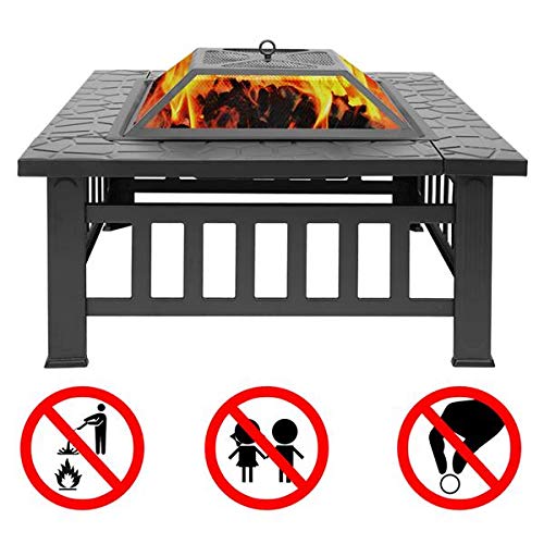 32in Square Steel Wood Fire Pit Table with Cover R2273