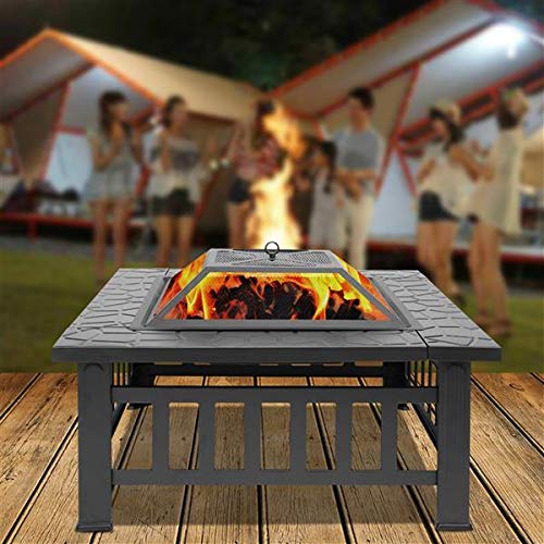 32in Square Steel Wood Fire Pit Table with Cover R2273