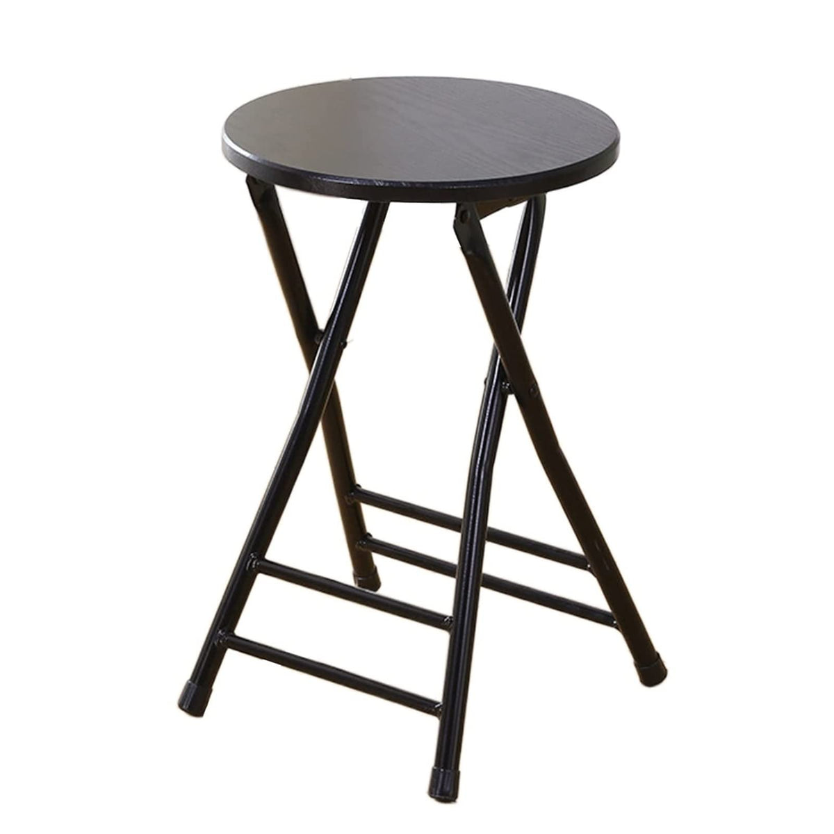 Black Round Folding Stool with Metal Frame Q1162