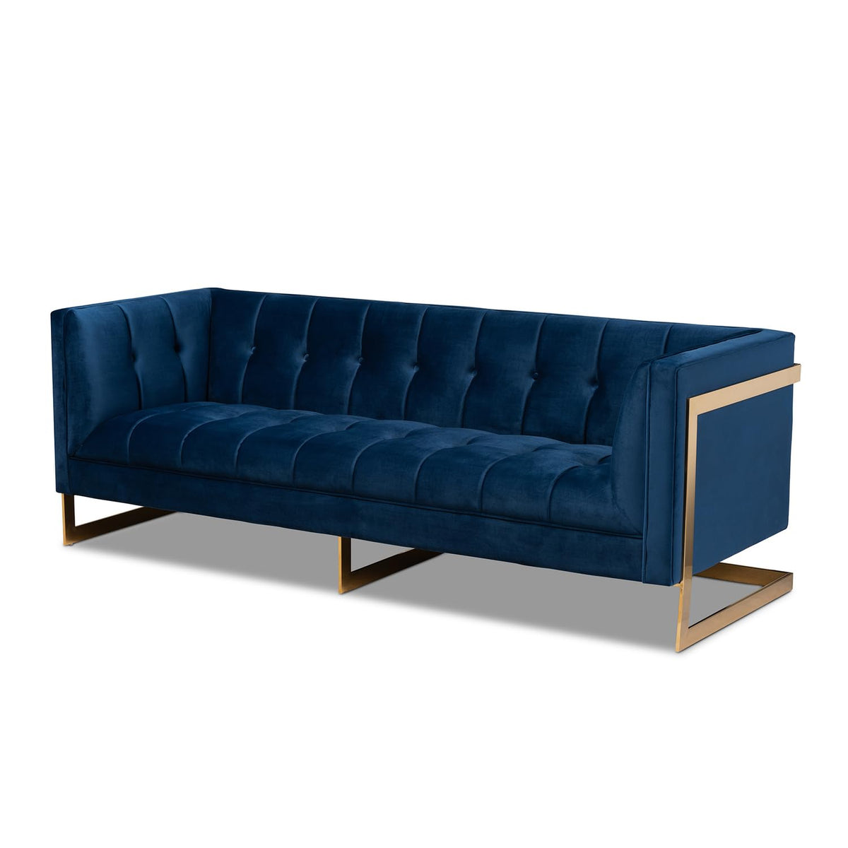 Navy Blue Velvet Button Tufted Gold Sofa A9768