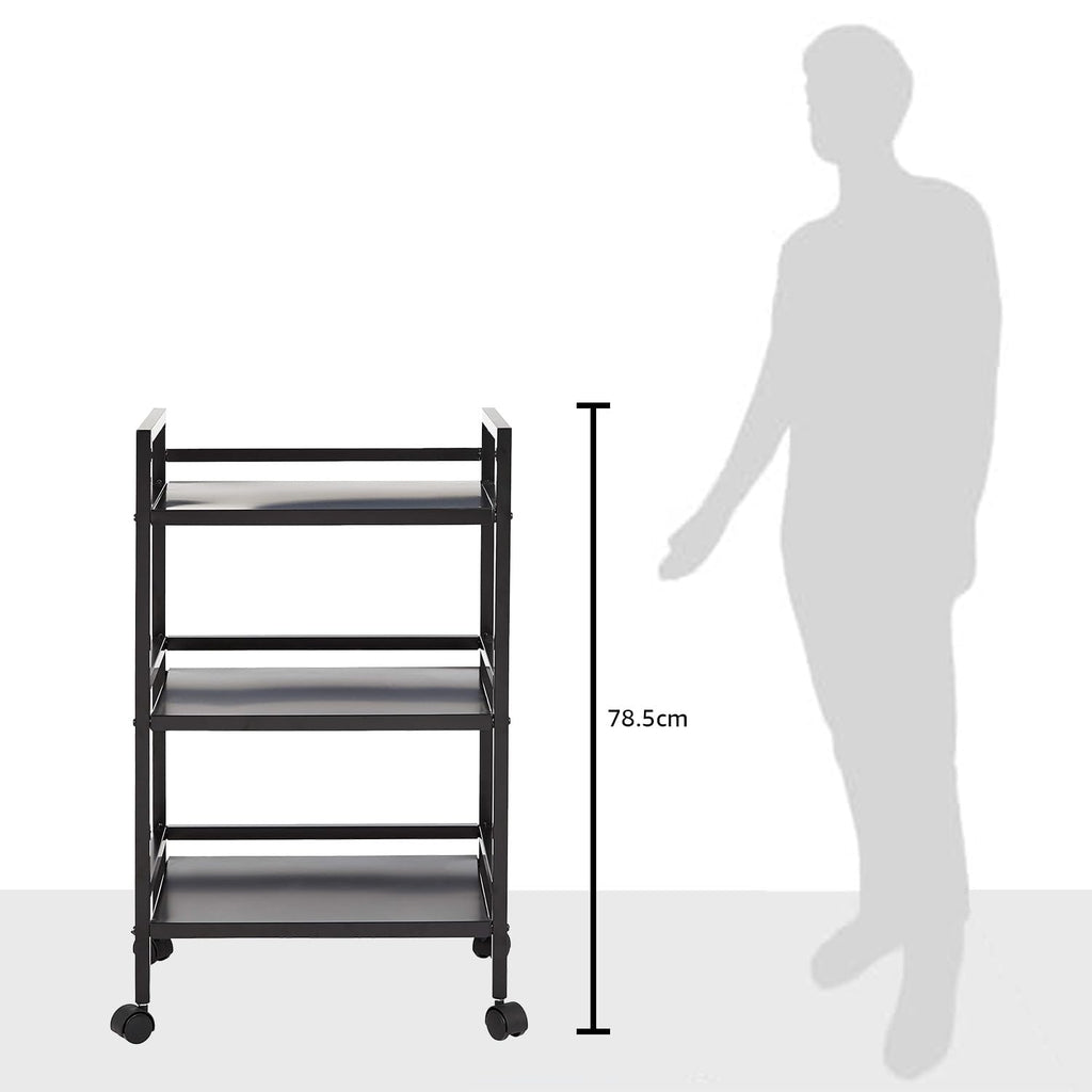 3-Tier Black Metal Rolling Utility Cart N6705