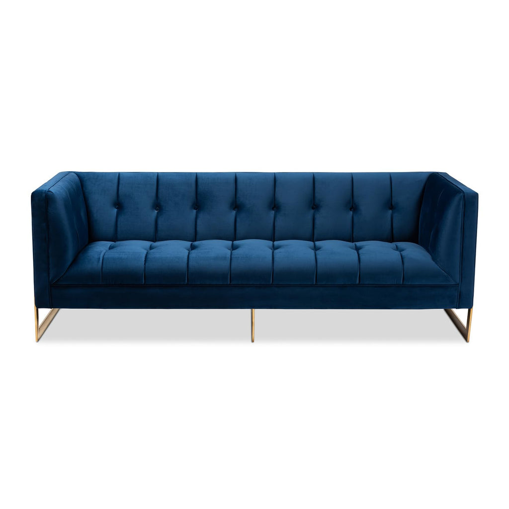 Navy Blue Velvet Button Tufted Gold Sofa A9768