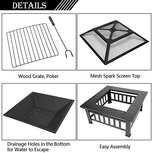 32in Square Steel Wood Fire Pit Table with Cover R2273