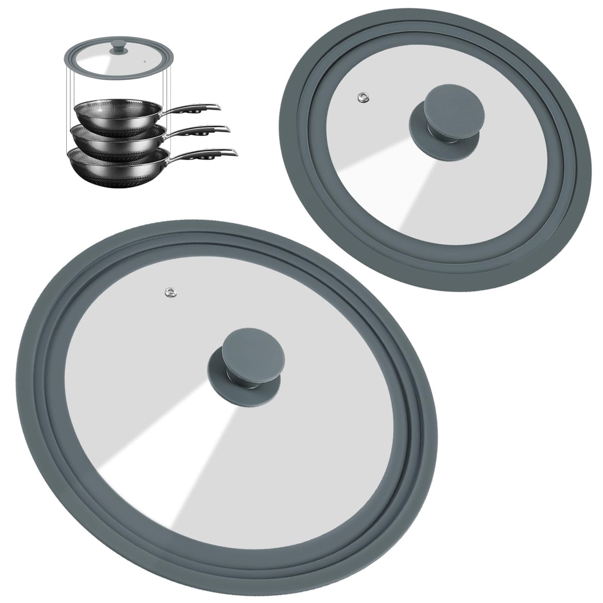 2 Pack Silicone Tempered Glass Universal Lid for Pots Pans and Skillets E171