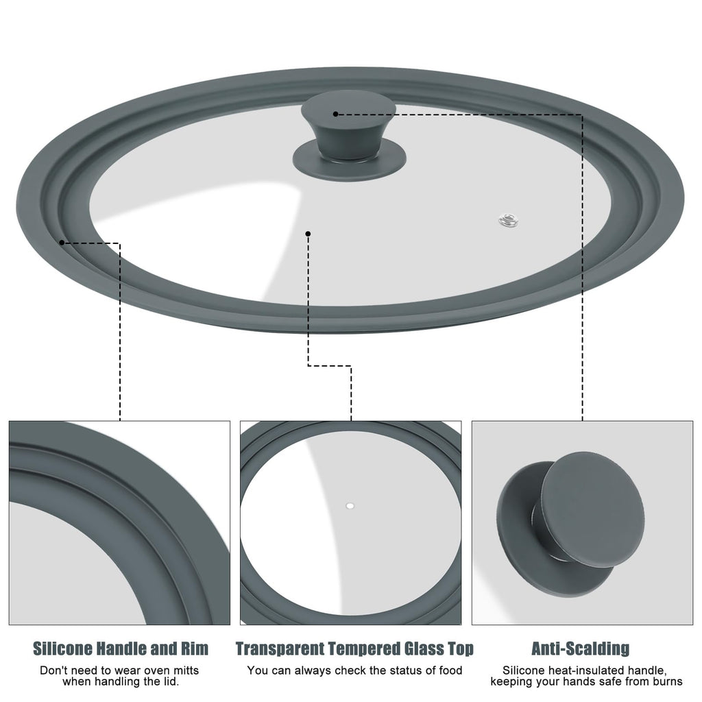 2 Pack Silicone Tempered Glass Universal Lid for Pots Pans and Skillets E171