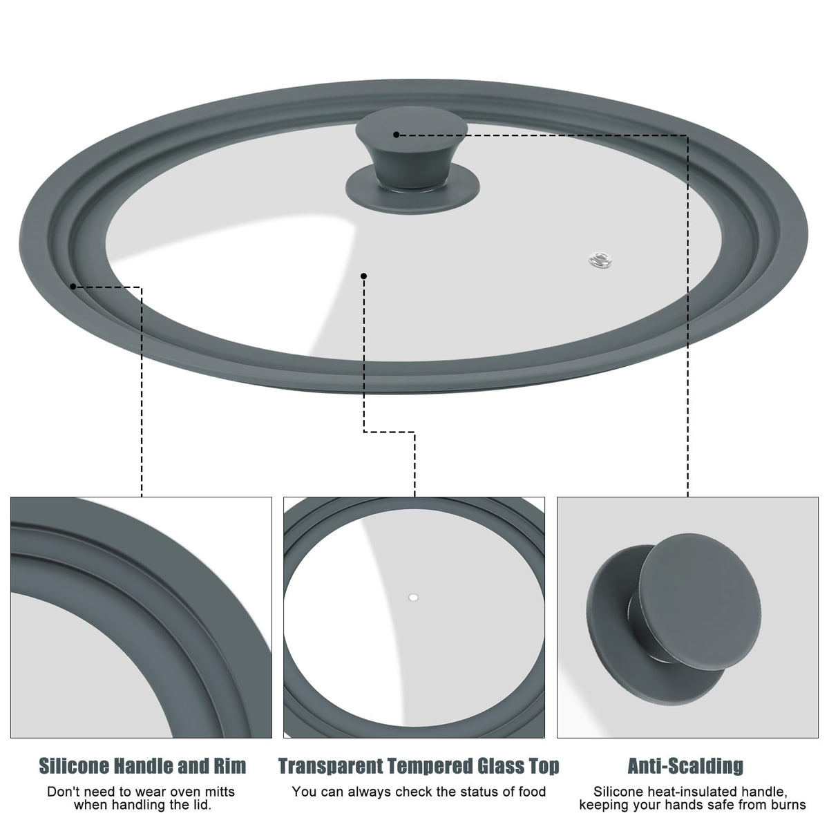 2 Pack Silicone Tempered Glass Universal Lid for Pots Pans and Skillets E171