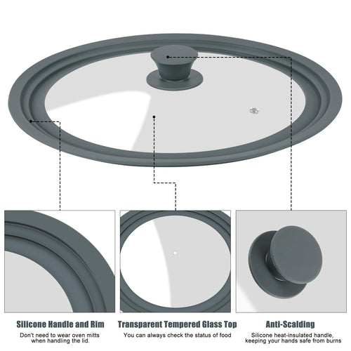 2 Pack Silicone Tempered Glass Universal Lid for Pots Pans and Skillets E171