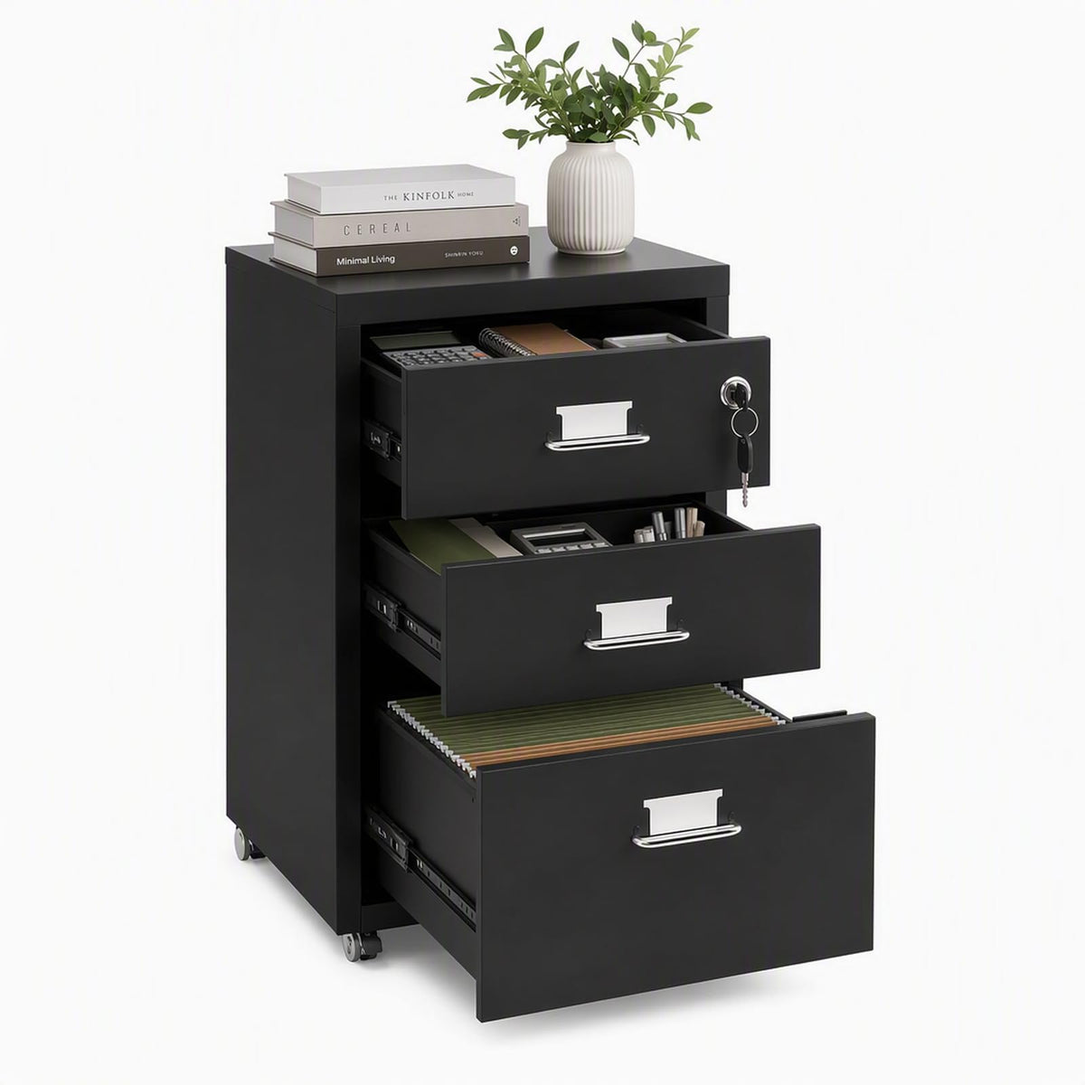 Black 3-Drawer Metal File Cabinet Z911