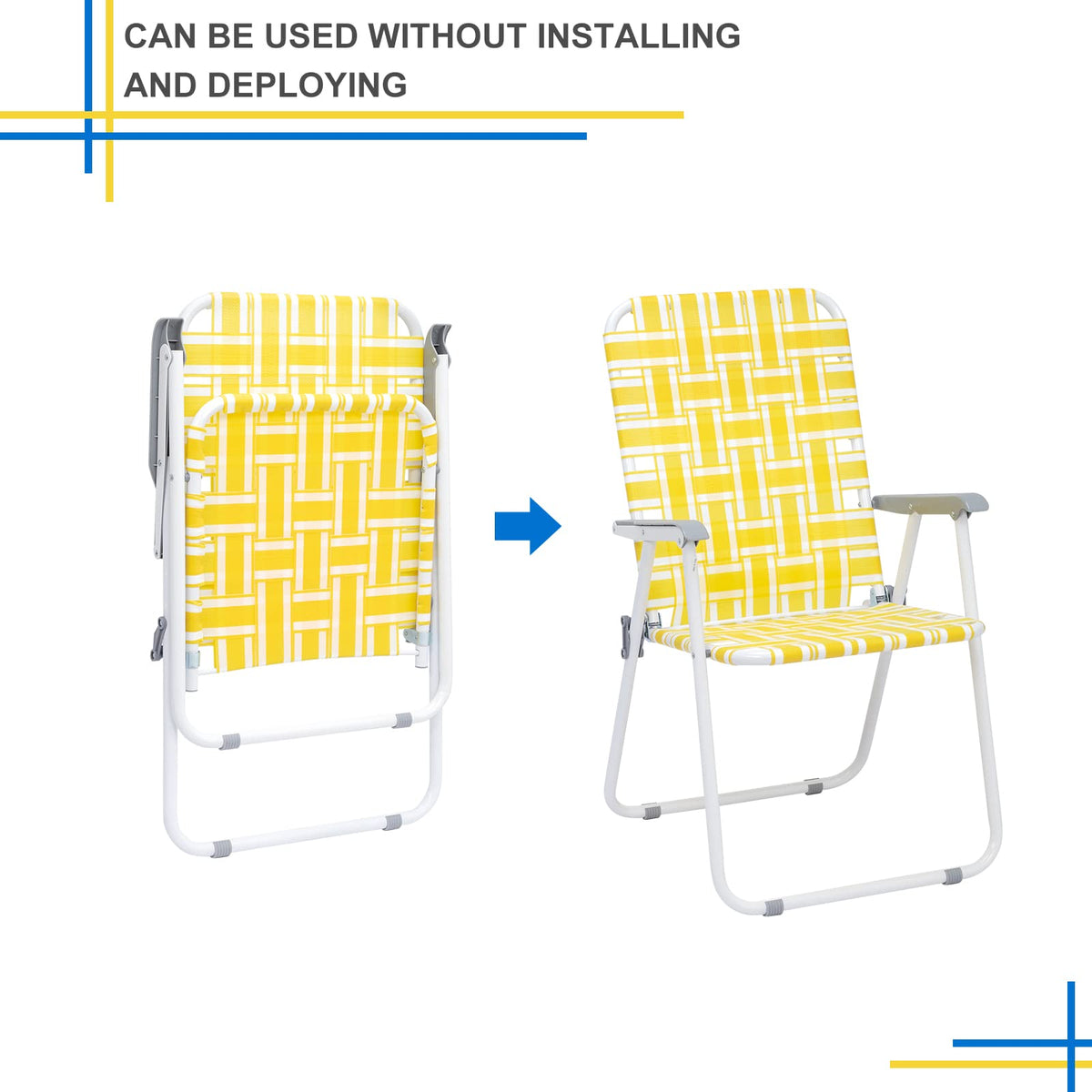 Folding Webbed Camping Chair Set of 2 Yellow G964