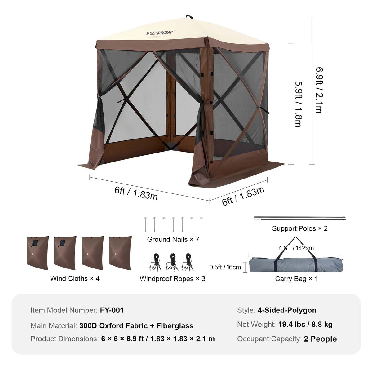6 x 6 ft Pop Up Gazebo Tent with Mosquito Netting and Privacy Panels B48289