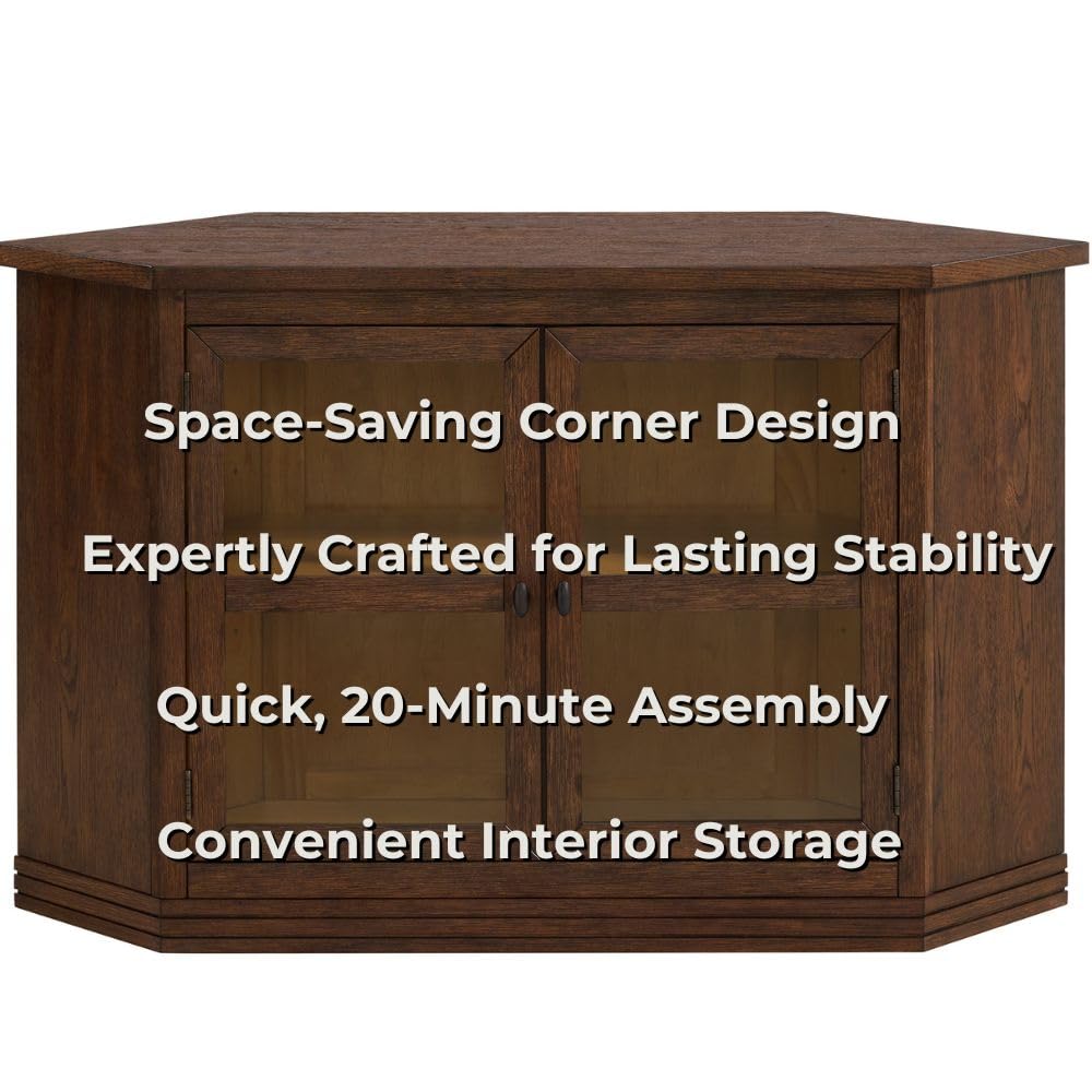 Cocoa Brown Wood and Glass Corner TV Stand R764