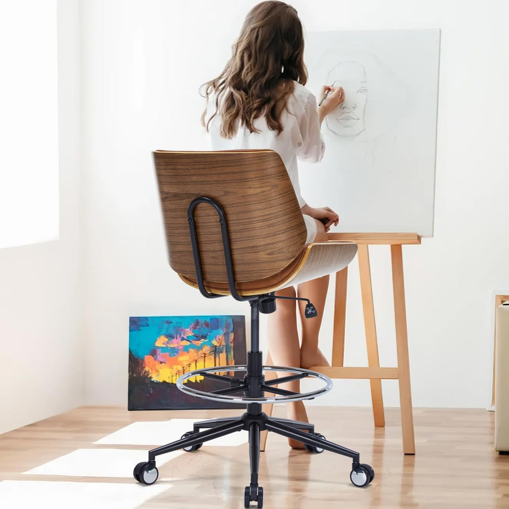 Brown Ergonomic Drafting Office Chair with Adjustable Height and Footrest Ring R8585