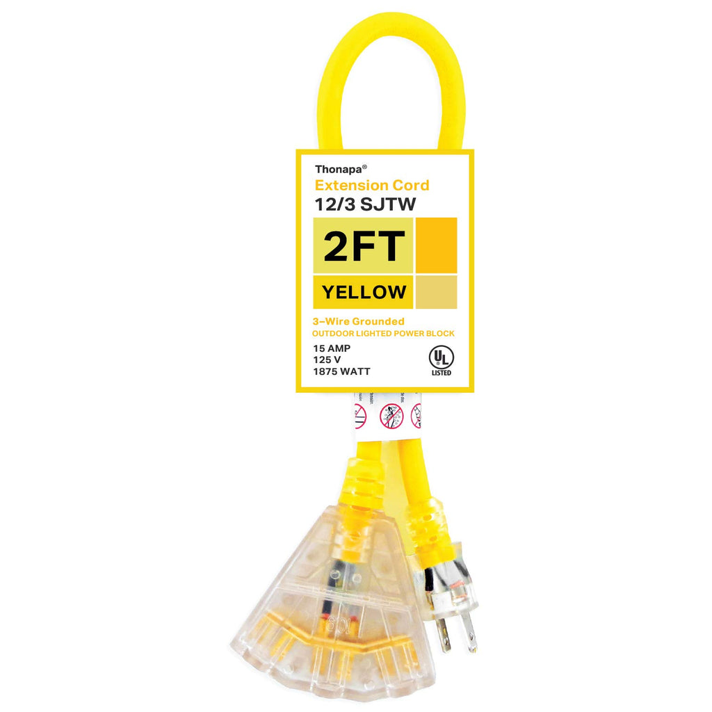 12 Gauge 2 ft 3 Outlet Heavy Duty Extension Cord V55106