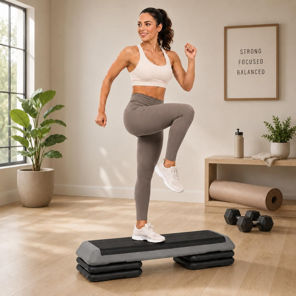 43" Adjustable Aerobic Exercise Step Platform with 4 Removable Risers P790