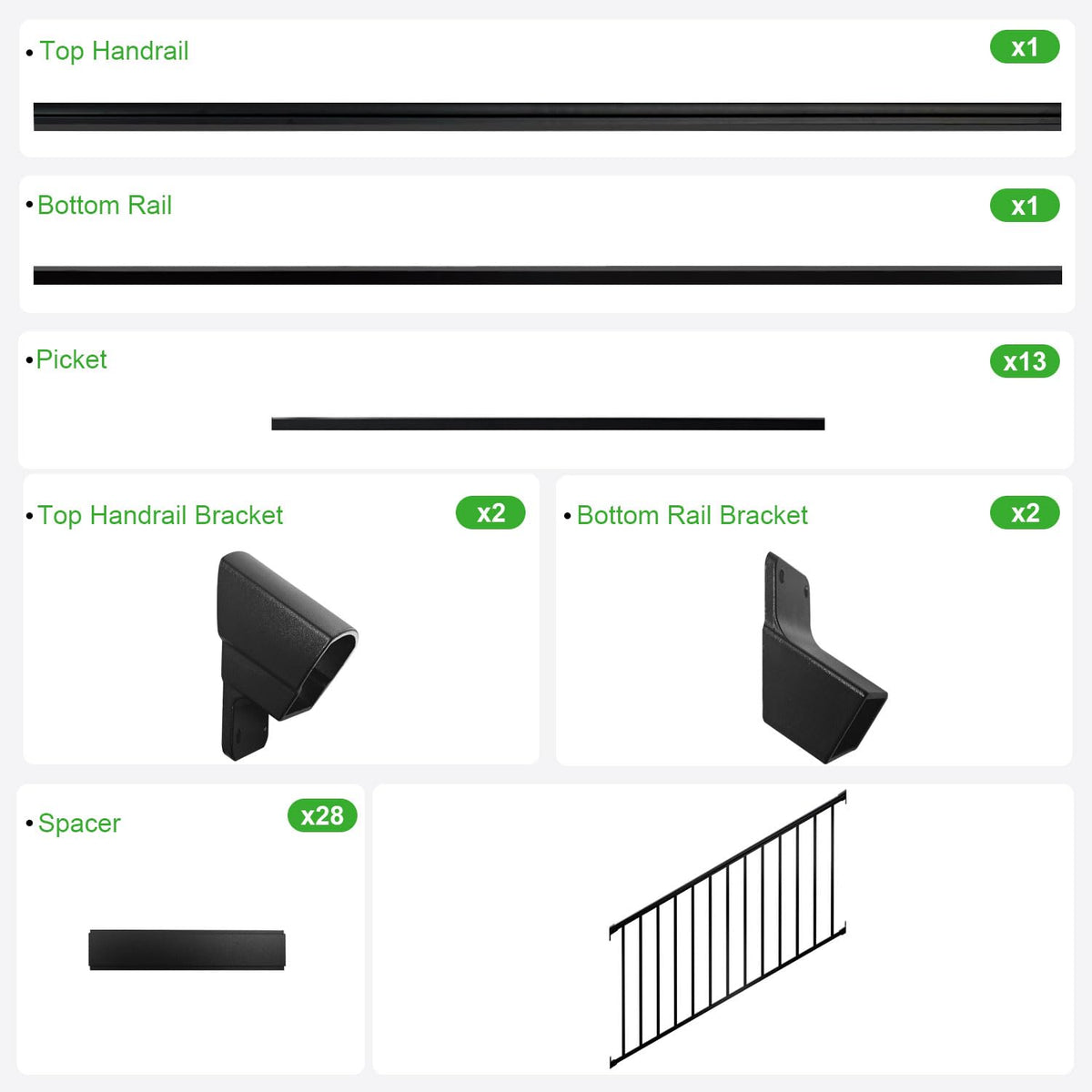 Heavy Duty Aluminum Stair Railing Kit, Textured Black M66905