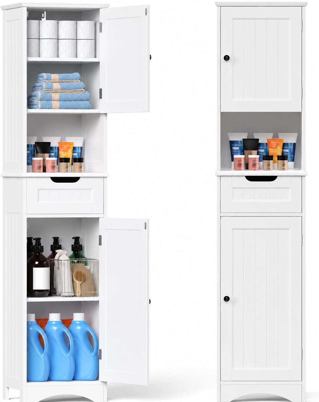 67” H Tall White Bathroom Storage Cabinet S9040