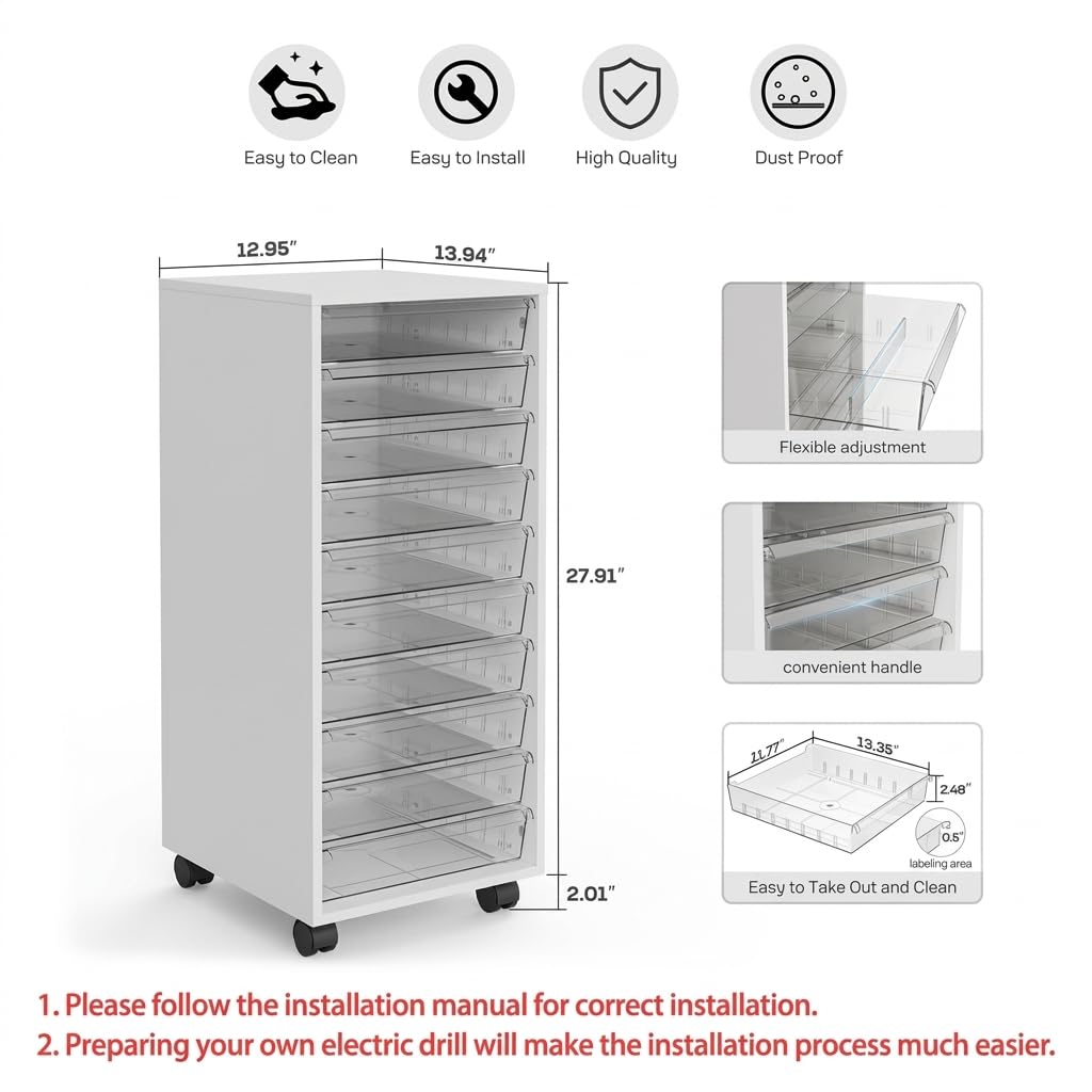 White 10 Drawer Rolling Storage Cart T930371