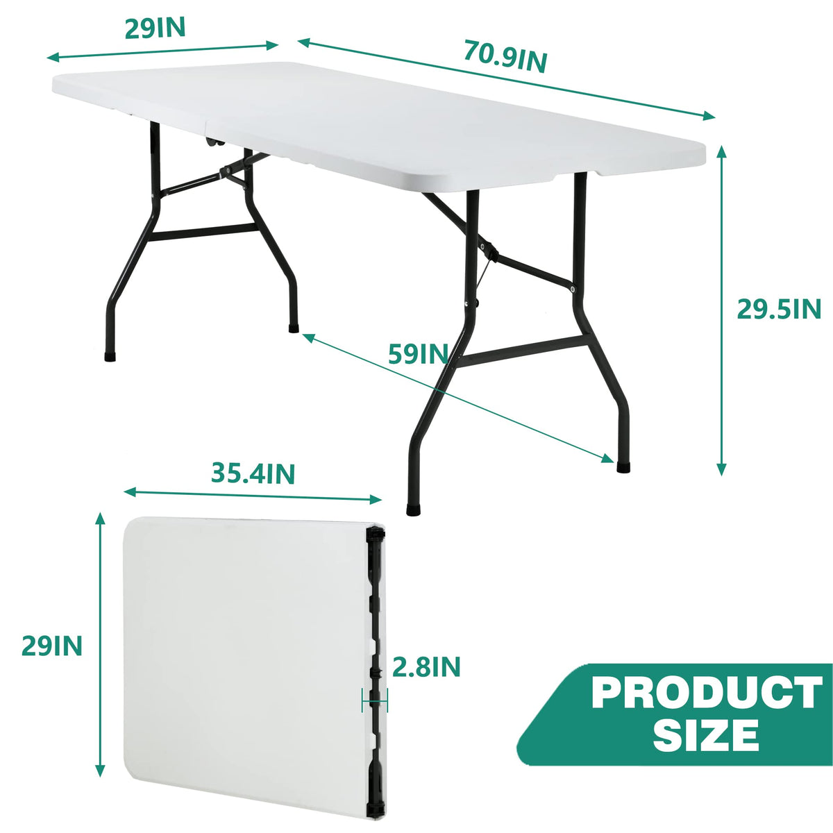 6FT White Portable Plastic Folding Table N967316