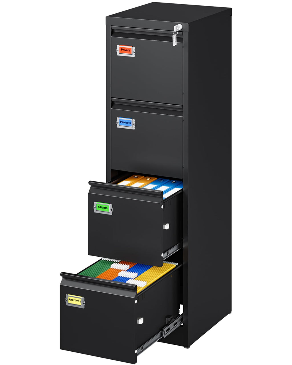 Black 4 Drawer Metal File Cabinet with Lock E59949