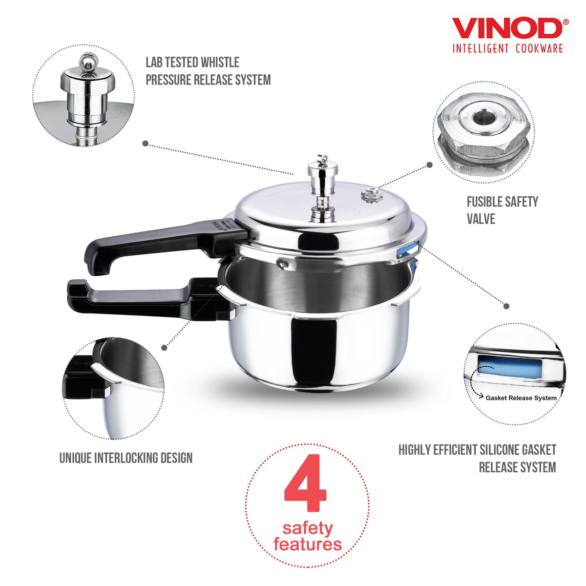 Stainless Steel Pressure Cooker, Outer Lid, 3 Litre X143122