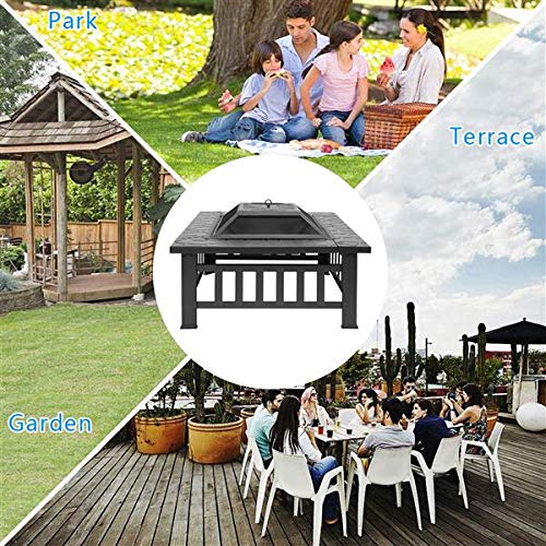 32in Square Steel Wood Fire Pit Table with Cover R2273