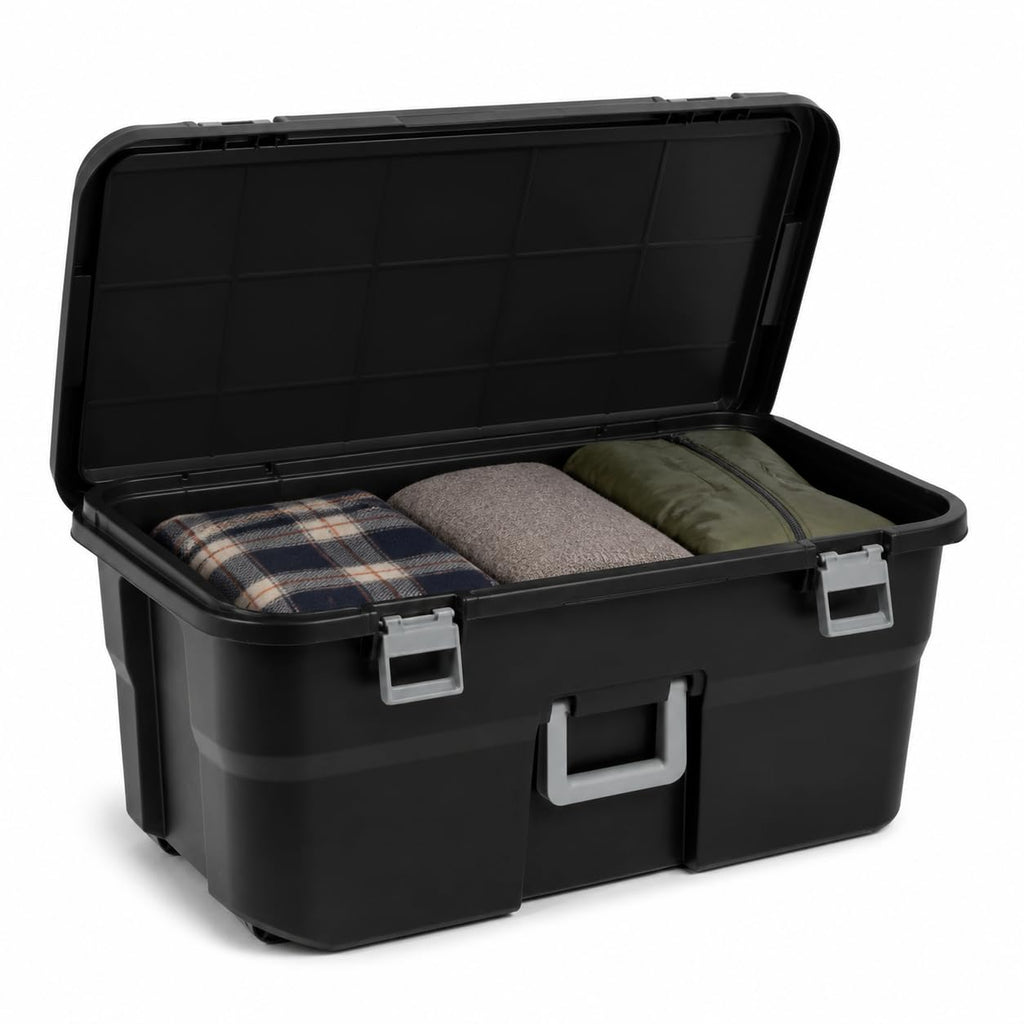Rolling Storage Trunk with Wheels and Handle, 22 Gallon Black Bin V148