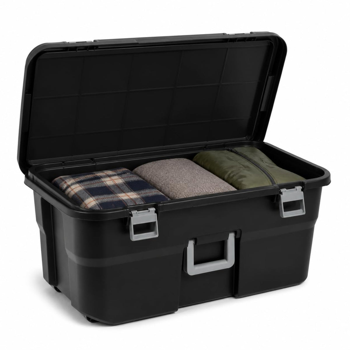Rolling Storage Trunk with Wheels and Handle, 22 Gallon Black Bin V148