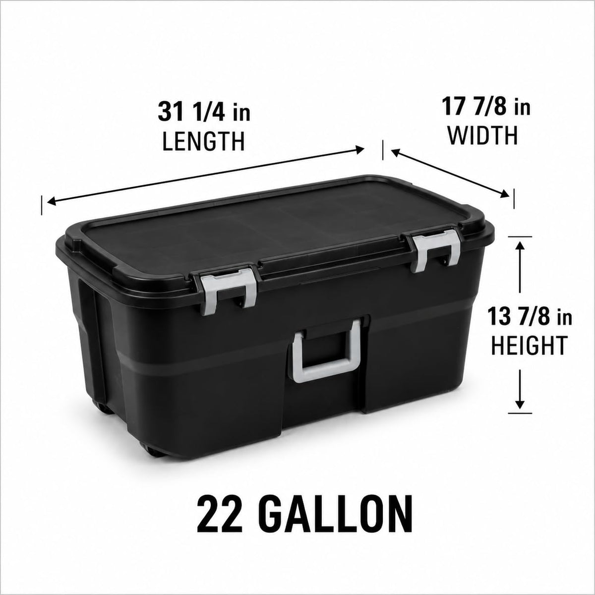 Rolling Storage Trunk with Wheels and Handle, 22 Gallon Black Bin V148