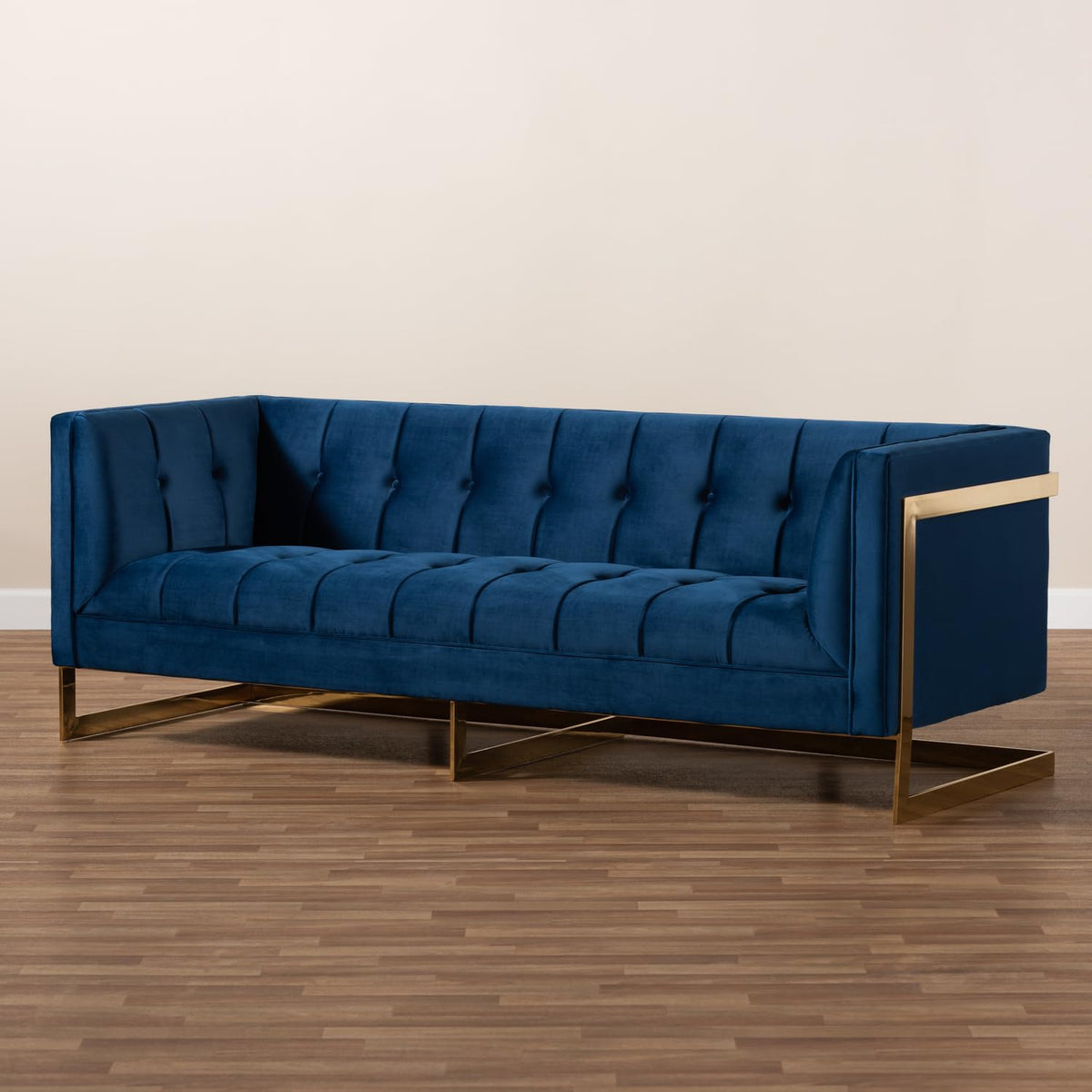 Navy Blue Velvet Button Tufted Gold Sofa A9768