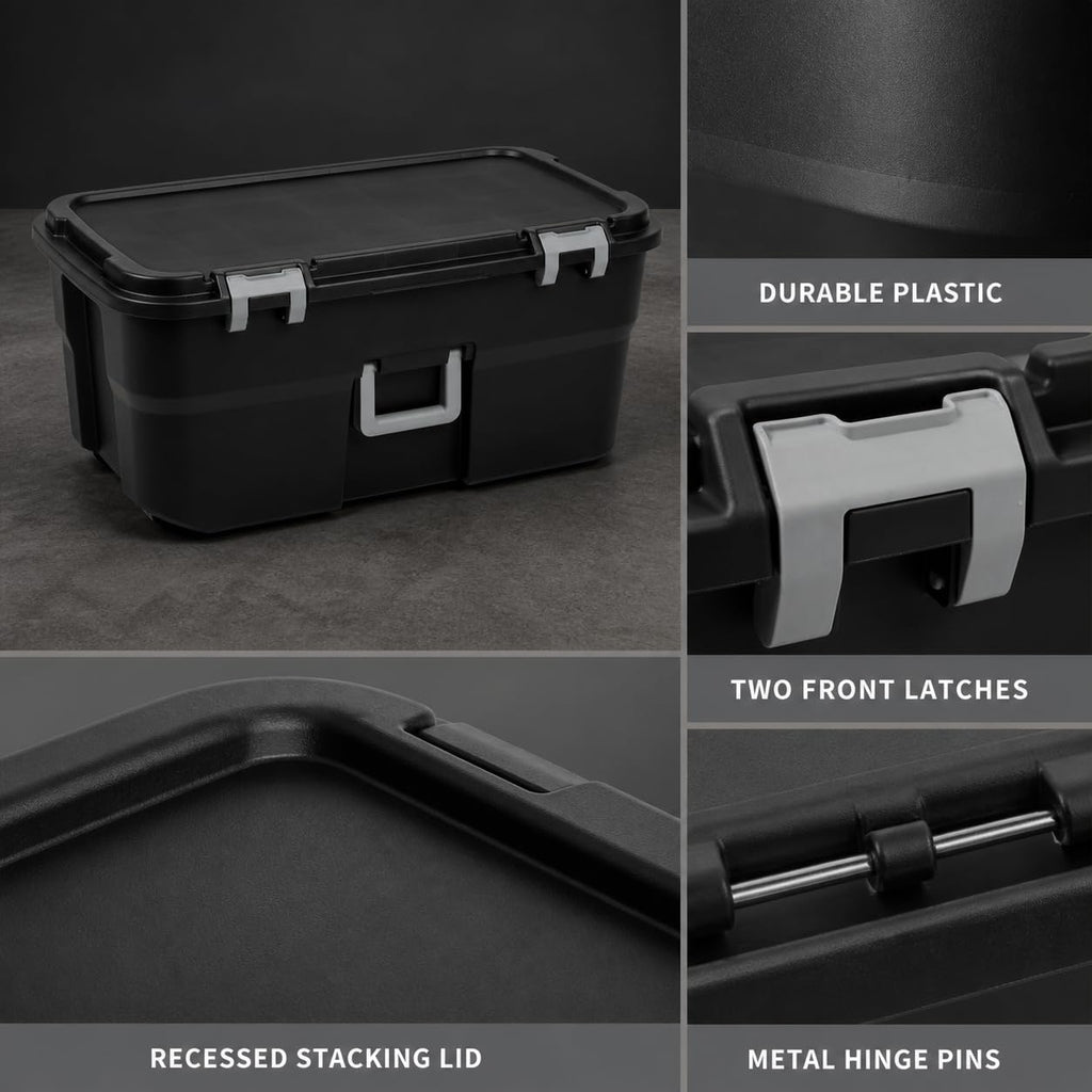 Rolling Storage Trunk with Wheels and Handle, 22 Gallon Black Bin V148