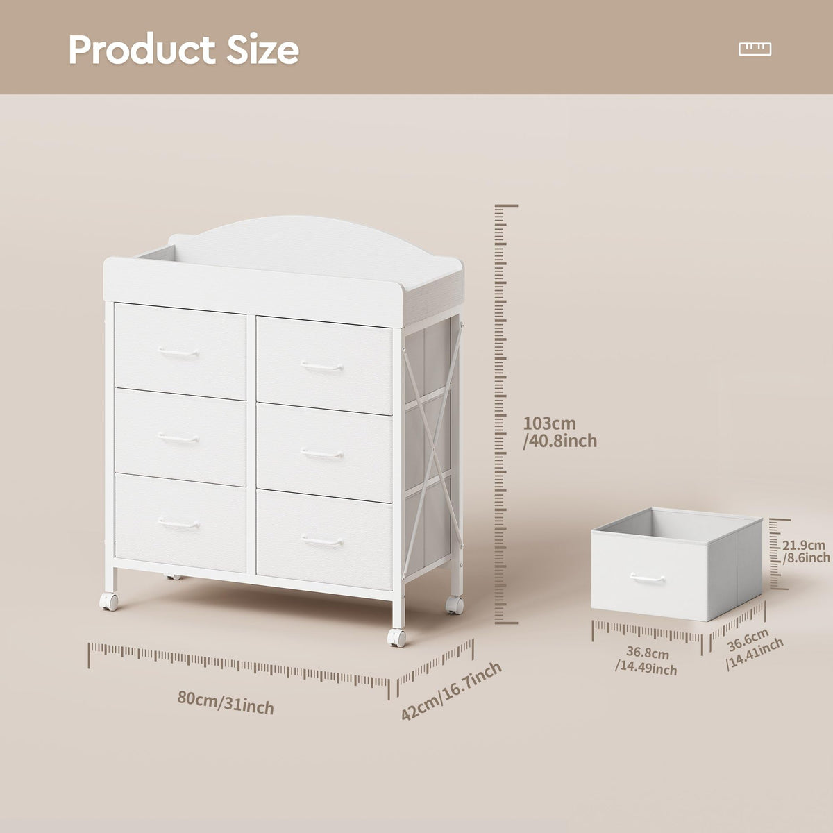 White 6 Drawer Changing Table Dresser Z9012