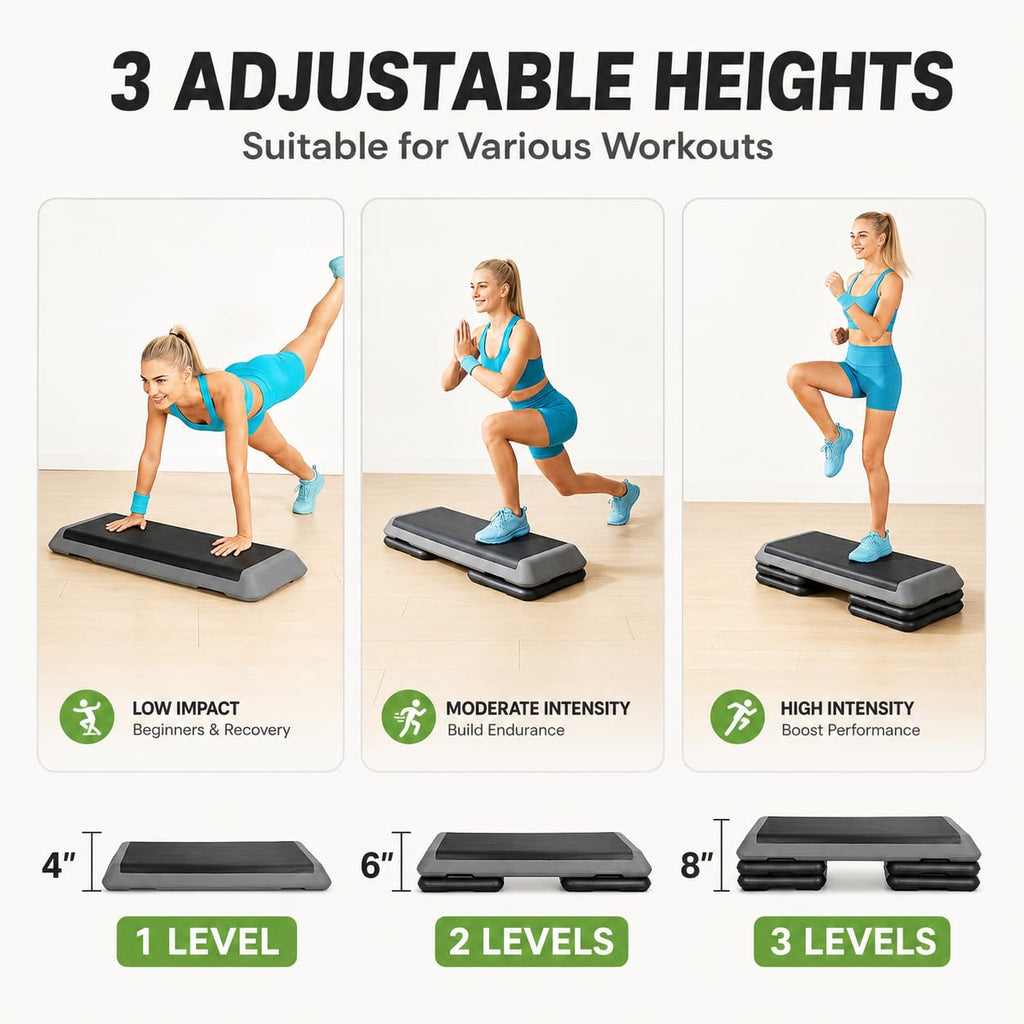 43" Adjustable Aerobic Exercise Step Platform with 4 Removable Risers P790