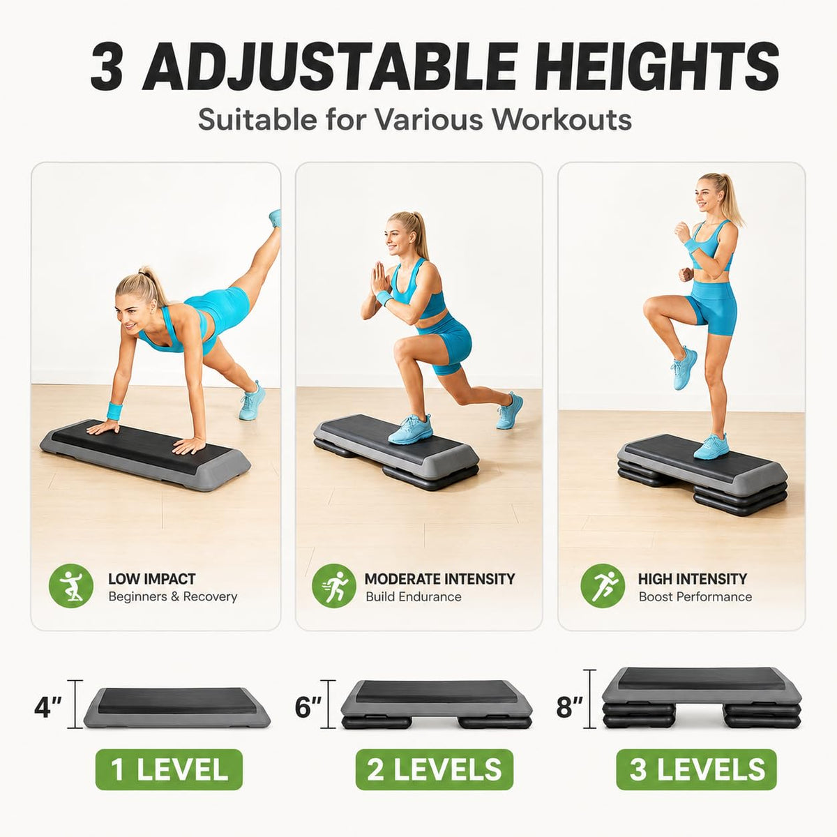43" Adjustable Aerobic Exercise Step Platform with 4 Removable Risers P790