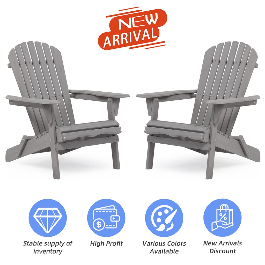 Folding Adirondack Chairs Set of 2 Grey N162826