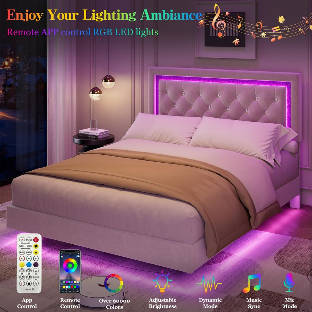 White Full Size Floating Bed Frame T574504