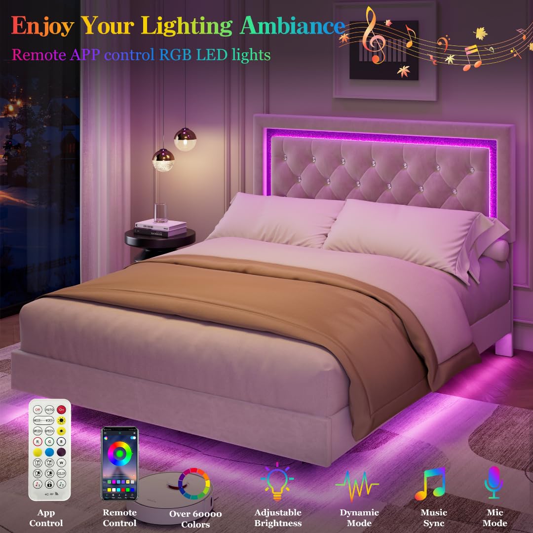 White Full Size Floating Bed Frame T574504