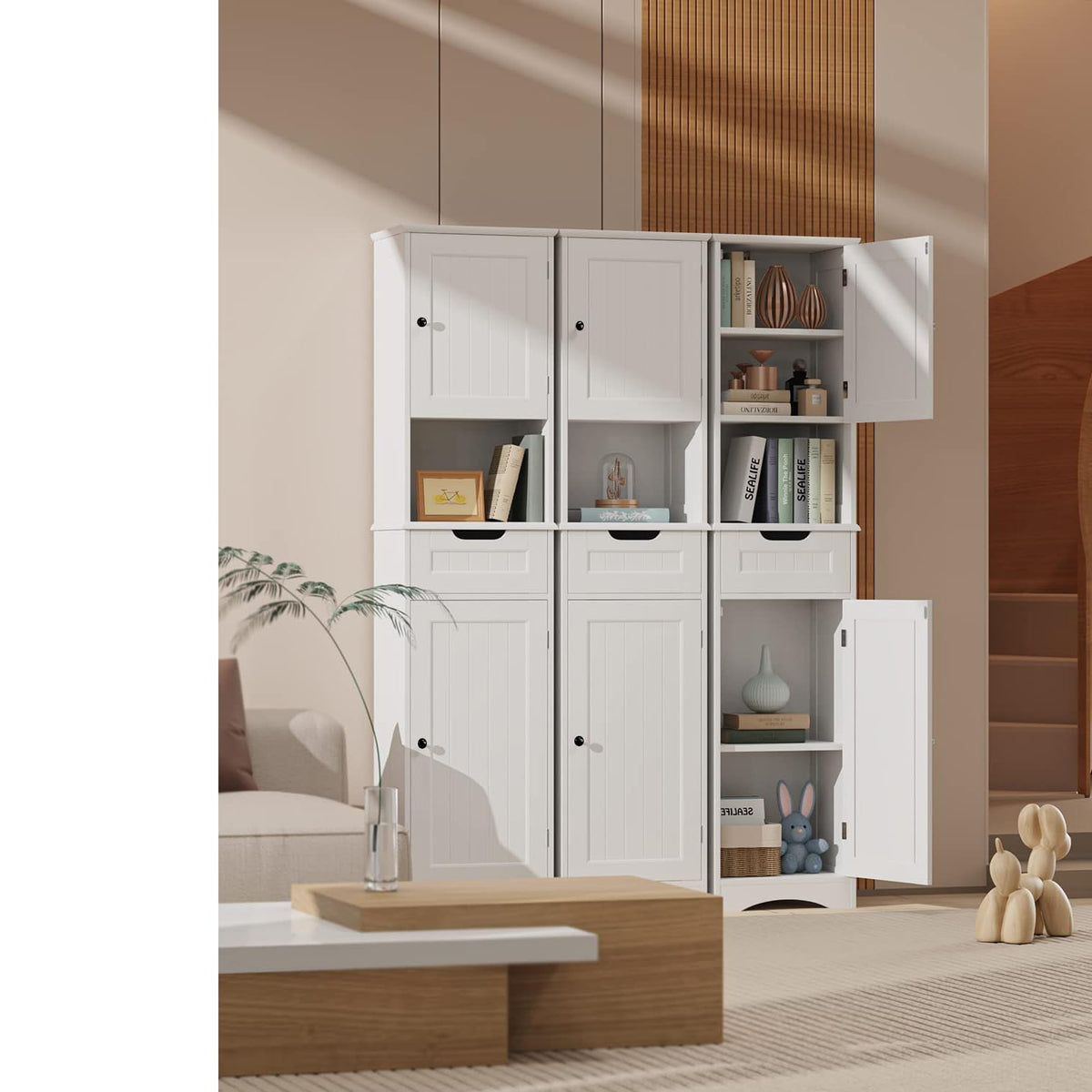 67” H Tall White Bathroom Storage Cabinet S9040