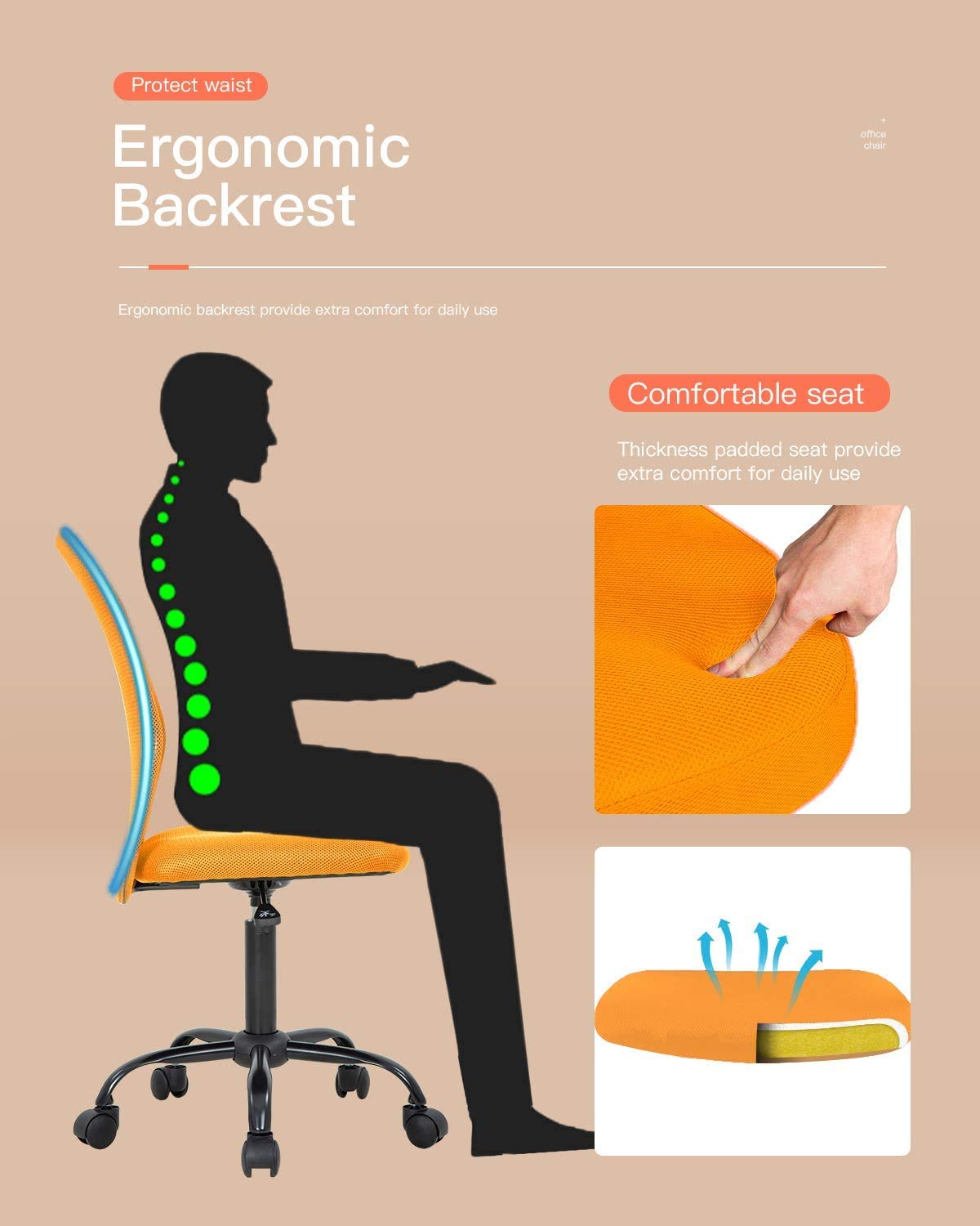 Orange Ergonomic Mesh Office Chair U4895