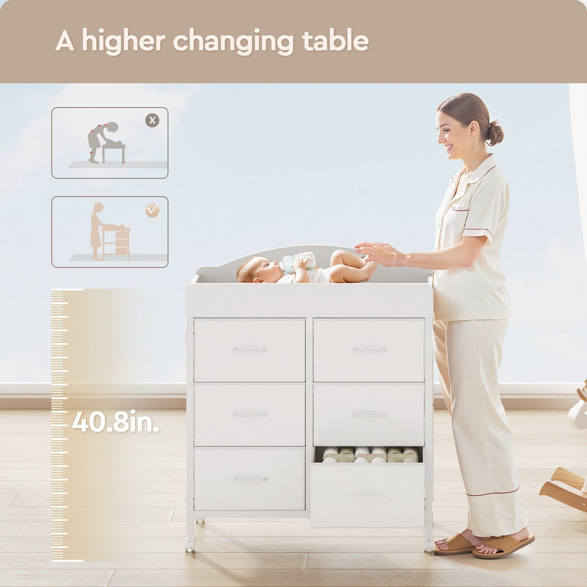 White 6 Drawer Changing Table Dresser Z9012