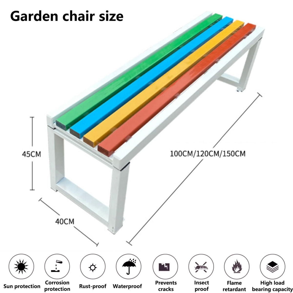 Weatherproof Metal Garden Bench 150 × 40 × 45 cm M206
