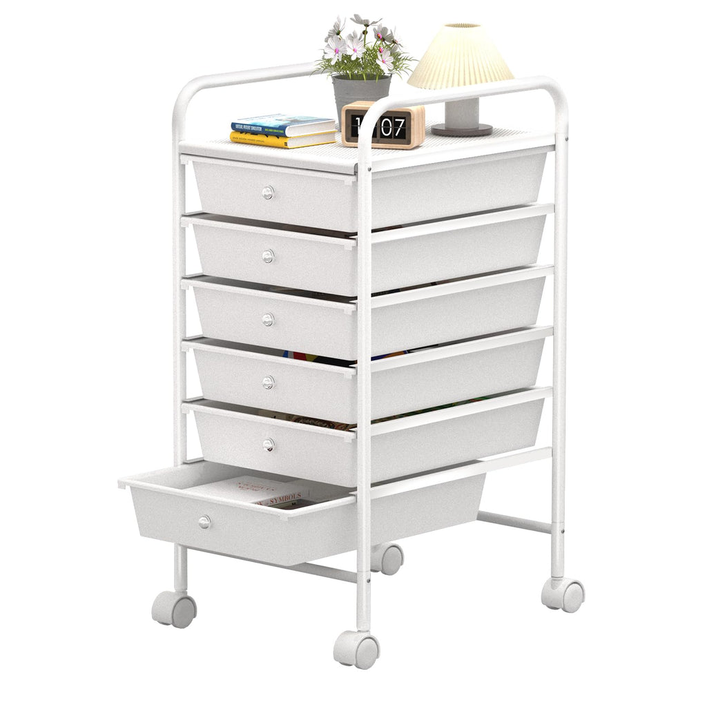 White 6 Tier Rolling Storage Cart with 6 Drawers W76339