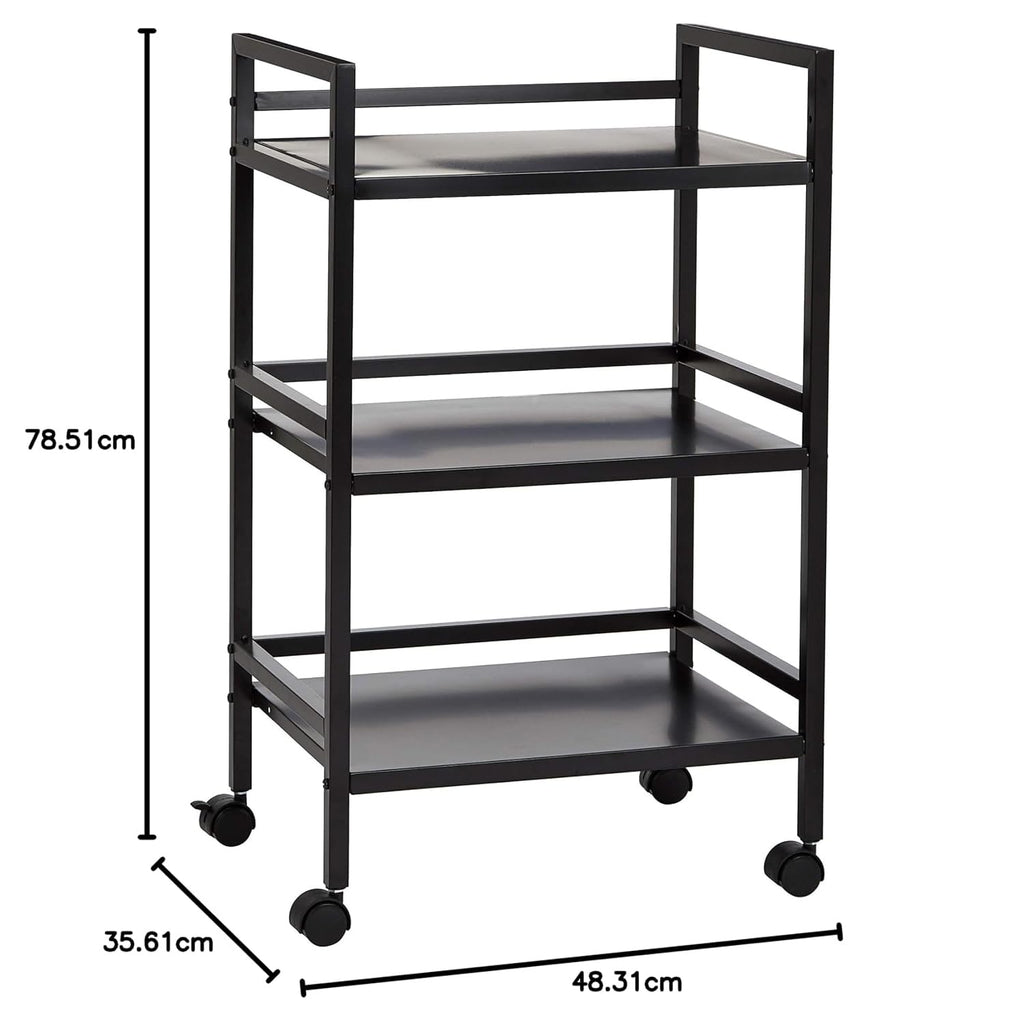 3-Tier Black Metal Rolling Utility Cart N6705